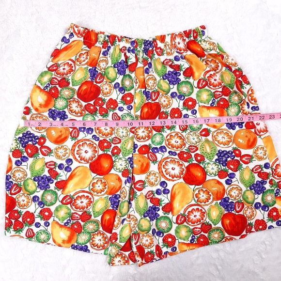 S.G. Sport vintage novelty fruit print high waisted elastic lightweight shorts - Picture 4 of 8